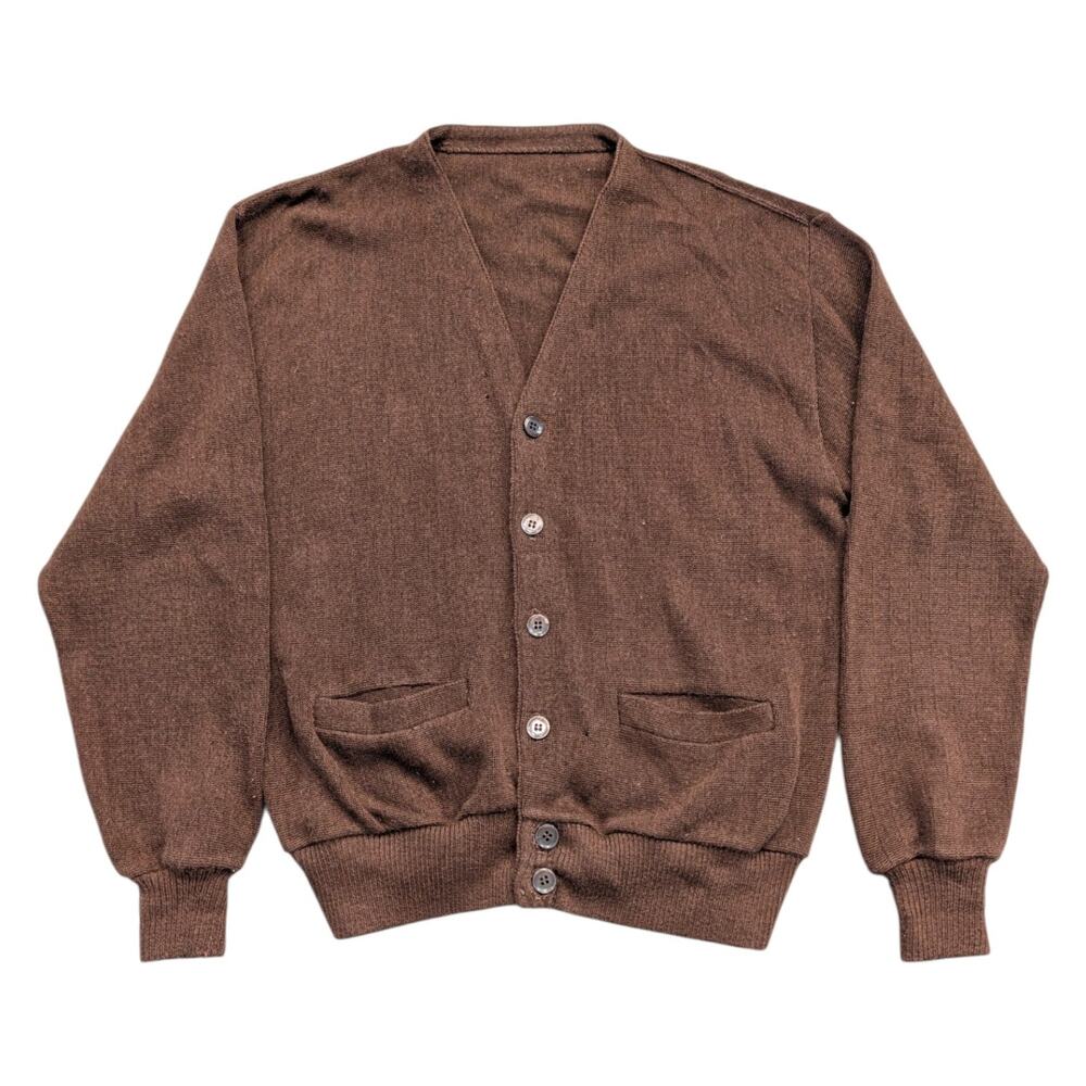 60s/70s Brown Knit Cardigan Sweater